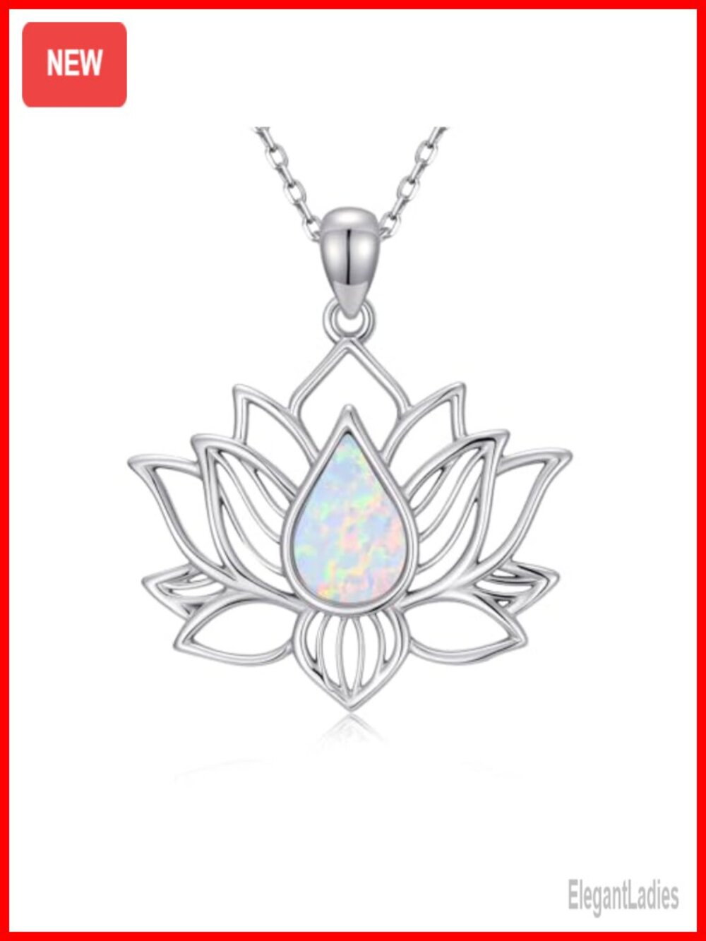 Sterling Silver Lotus Opal Pendant Necklace 18-20" Adjustable Spiritual